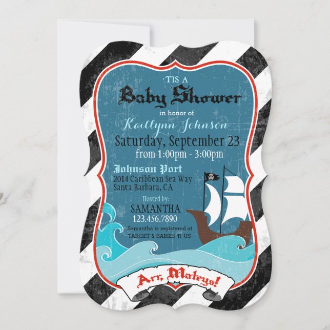 Invitation de navire pirate et de Baby shower océa (Devant)