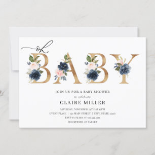 Invitation de Navy et Blush Oh Baby shower