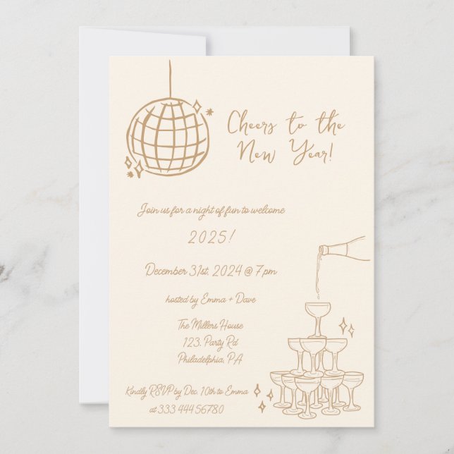 Invitation de New Years Party dessiné à la main (Devant)