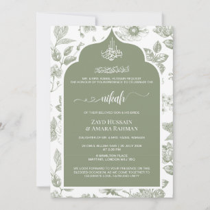 Invitation de Nikah vert sauge élégante   Art liné