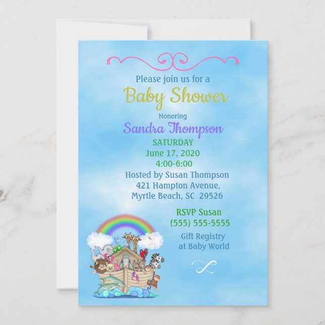 Invitation de Noah's Ark Baby shower (Devant)