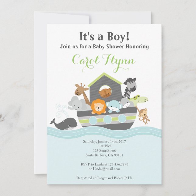 Invitation de Noah's Ark Baby shower (Devant)