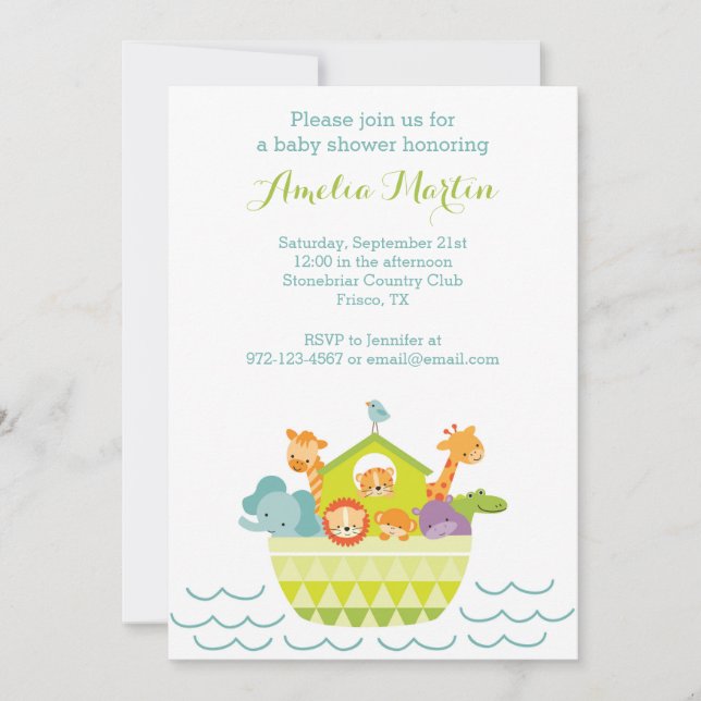 Invitation de Noah's Ark Baby shower (Devant)