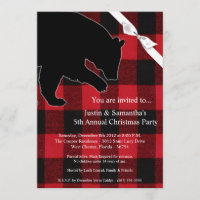 Invitation de Noël 5x7 Ours Noir rouge Plaid