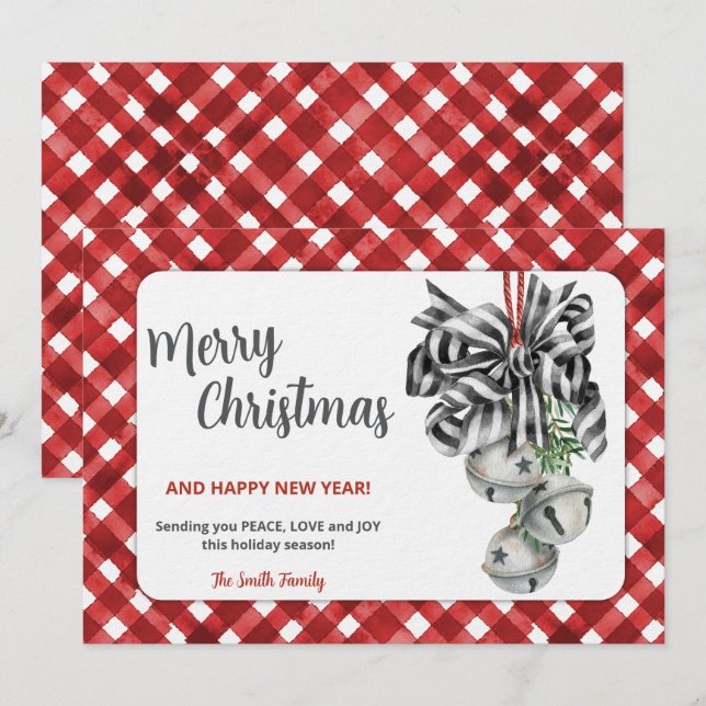 Invitation de Noël à carreaux rouges rustique (Devant / Derrière)