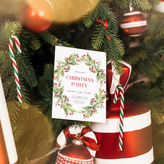 Invitation de Noël à la couronne verte et rouge (Créateur téléchargé)