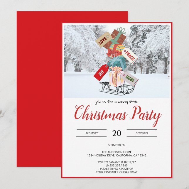 Invitation de Noël à la fête de la neige rustique  (Devant / Derrière)