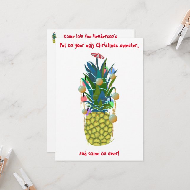 Invitation de Noël affreuse Arbre à ananas tropica (Devant/Arrière en situation)
