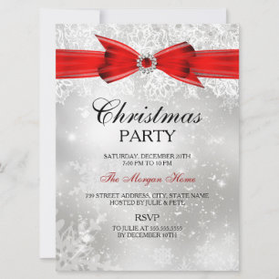 Invitation de Noël argentée rouge en dentelle et r