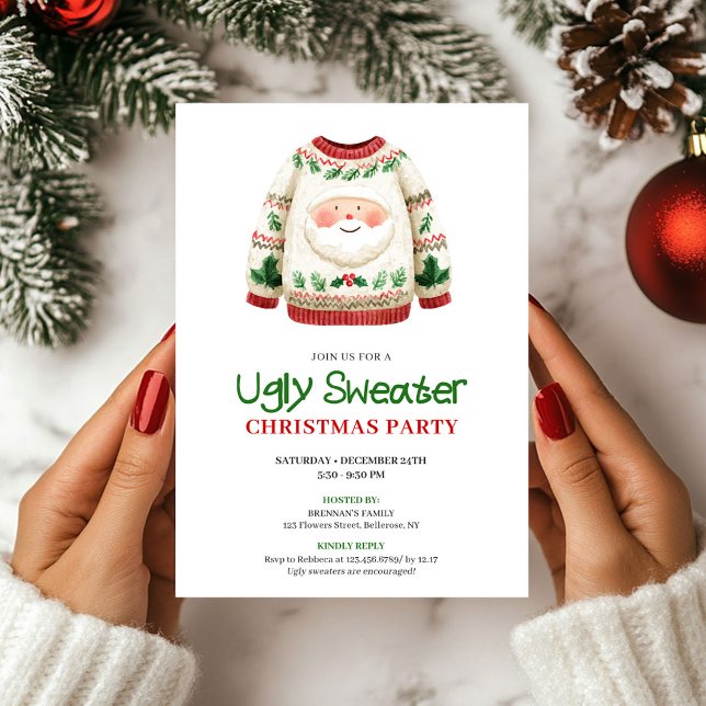 Invitation de Noël au pull moche drôle et chic (Chic Funny Ugly Sweater Christmas Invitation)