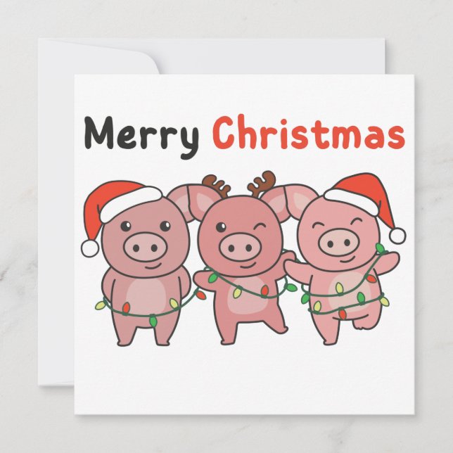 Invitation de Noël avec des cochons mignons pour u (Devant)