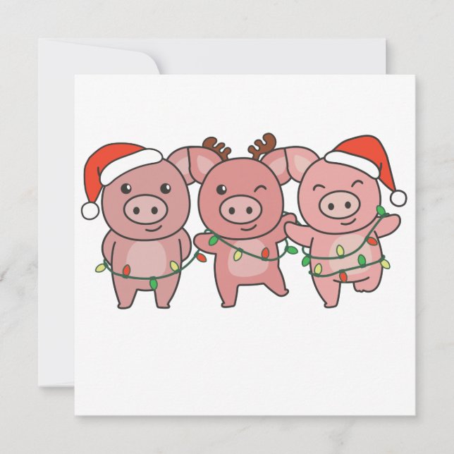 Invitation de Noël de cochons Animaux de Noël Coch (Devant)