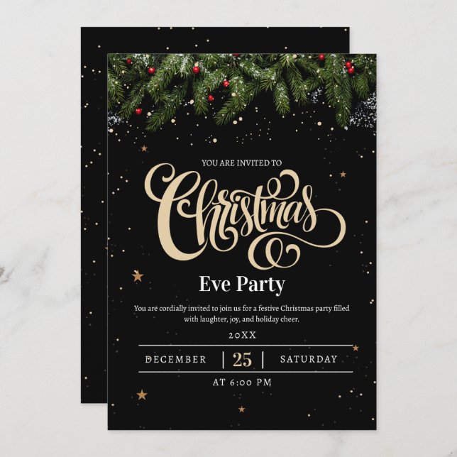 Invitation de Noël de Noël de luxe (Devant / Derrière)