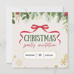 Invitation de Noël Festif Beige et Vert