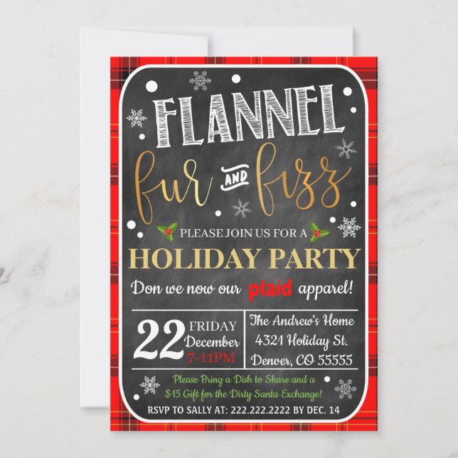 Invitation de Noël Flannel Fur & Fizz (Devant)