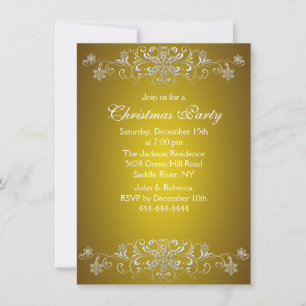 Invitation de Noël Gold & White Snowflake