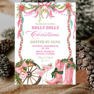 Invitation de Noël Holly Dolly à fantaisie rose