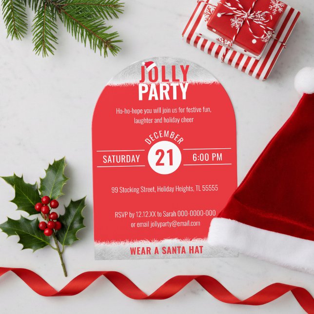 Invitation de Noël Jolly Rouge et Blanc (Start your holiday party planning with this festive red and white Christmas invitation)