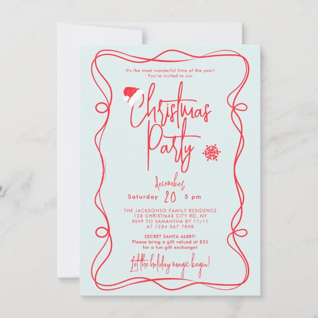 Invitation de Noël manuscrite en bleu (Devant)
