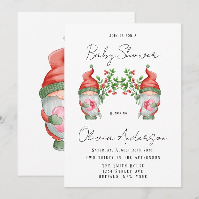 Invitation de Noël mignonne Gnome Baby shower (Devant / Derrière)