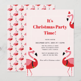 Invitation de Noël Père Noël Flamant rose rose