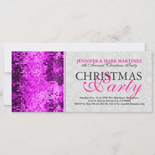 Invitation de Noël Pink Disco Parties scintillant (Devant)