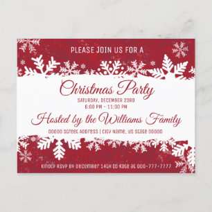 Invitation de Noël Red Rustic Snowflake