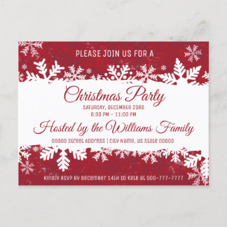 Invitation de Noël Red Rustic Snowflake