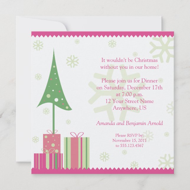 Invitation de Noël rose et vert (Devant)
