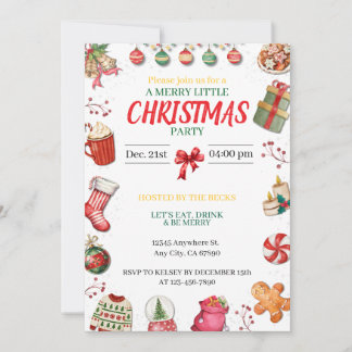 Invitation de Noël rouge, verte et dorée