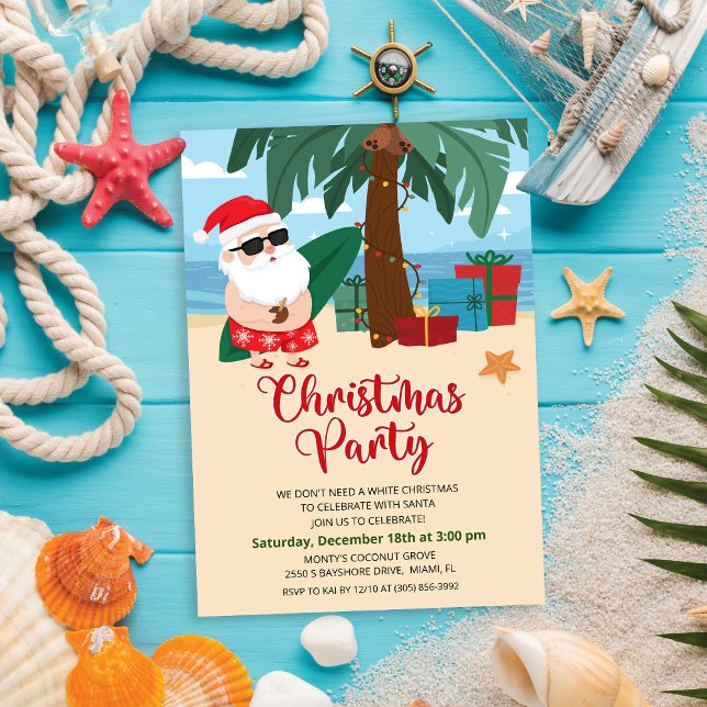 Invitation de Noël Tropical Père Noël (Créateur téléchargé)