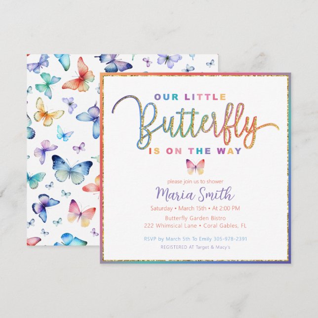 Invitation de notre petit Baby shower papillon (Devant / Derrière)