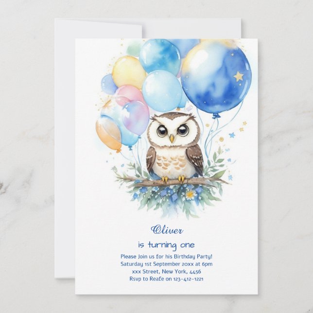 Invitation de Owl First Birthday (Devant)