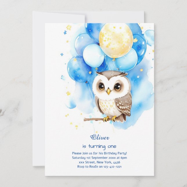 Invitation de Owl First Birthday (Devant)