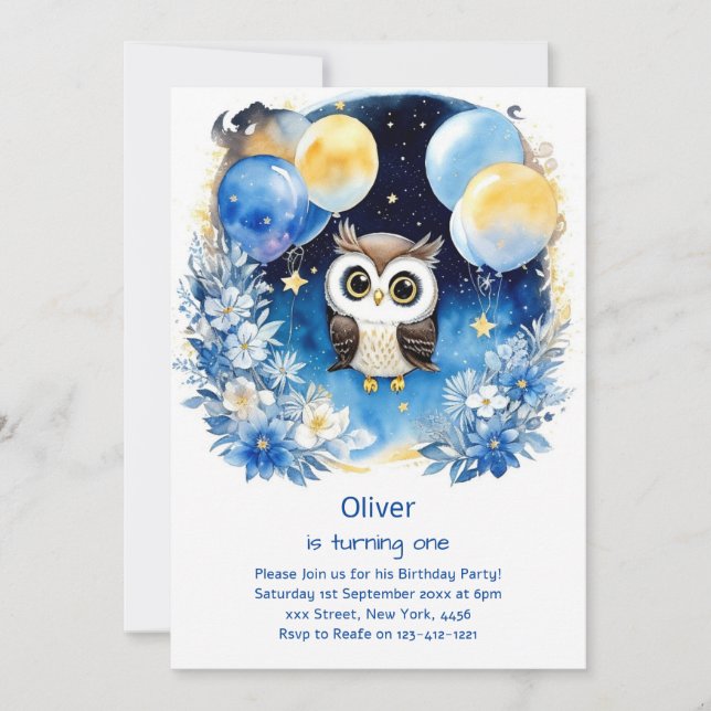 Invitation de Owl First Birthday (Devant)