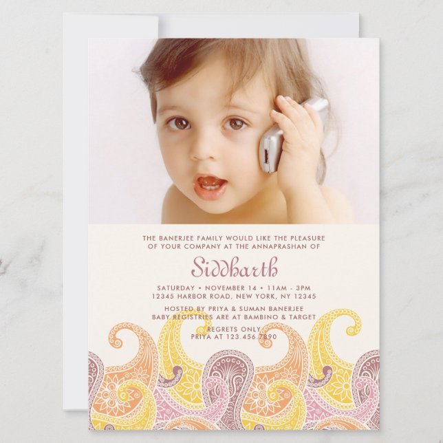 Invitation de Paisley Annaprashan XL (Premier Riz) (Devant)