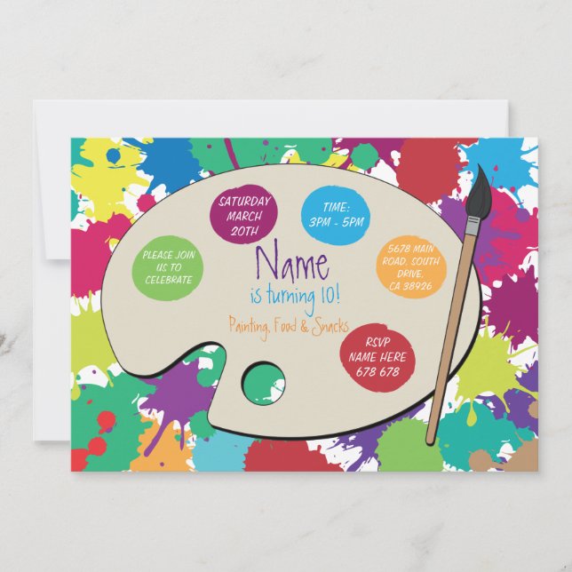 Invitation de palette de peinture d'anniversaire (Devant)