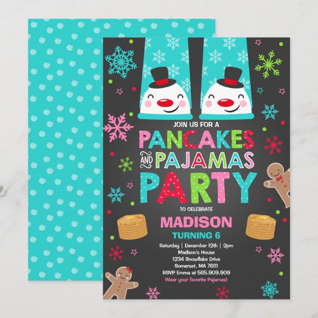 Invitation De Pancakes Et De Pajamas De Noël Père  (Devant / Derrière)