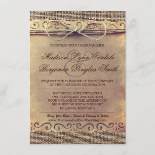 Invitation de papier vintage de mariage de toile