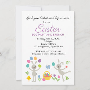 Invitation de Pâques Lapin jongleur et chasse aux 