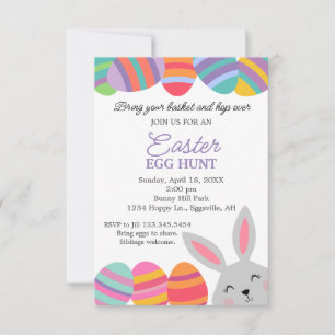 Invitation de Pâques Lapin Mignon Oeufs Jolis