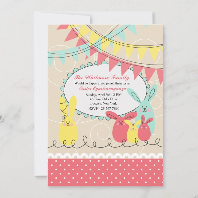 Invitation de Pâques pour la fête de Bunny (Devant)