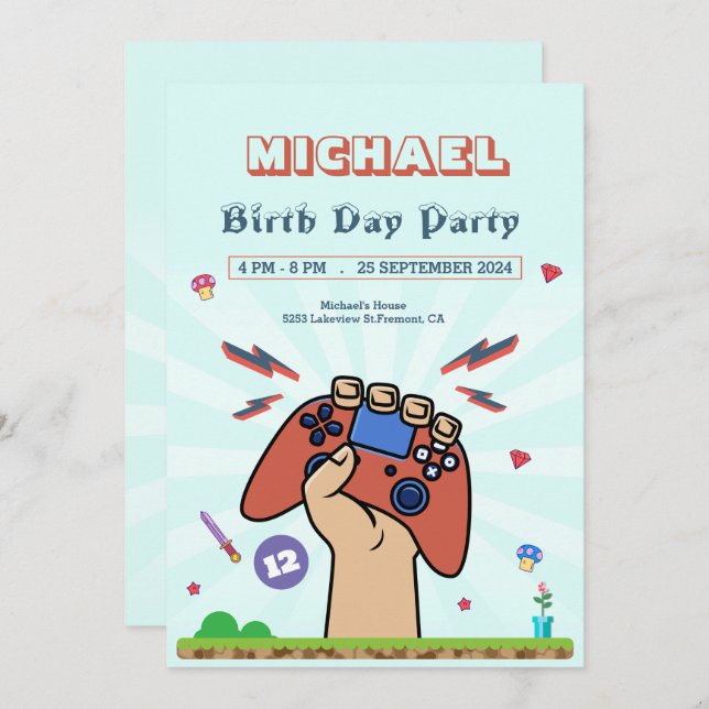 Invitation de partie Anniversaire de enfant de jeu (Devant / Derrière)