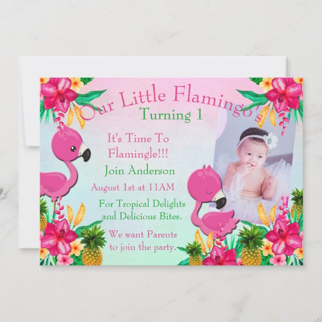 Invitation de partie d'anniversaire de Flamingling (Devant)