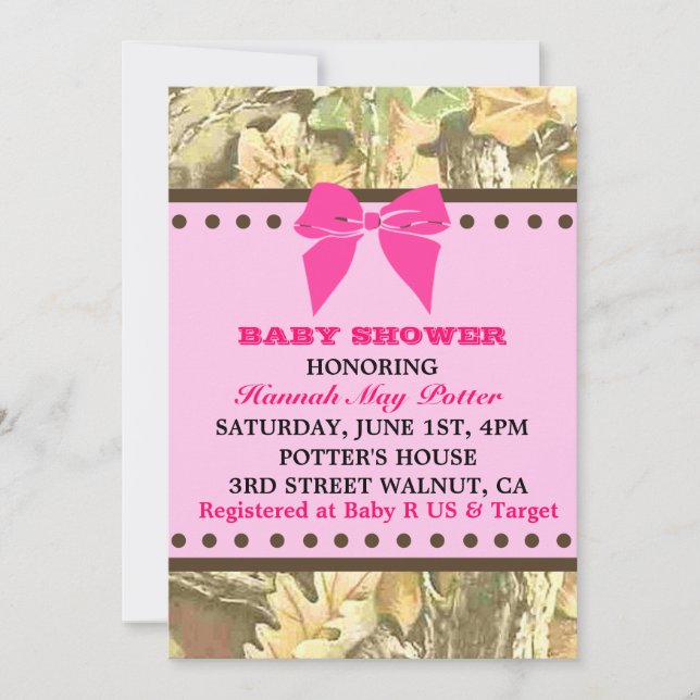 Invitation de partie de baby shower de Camo (Devant)
