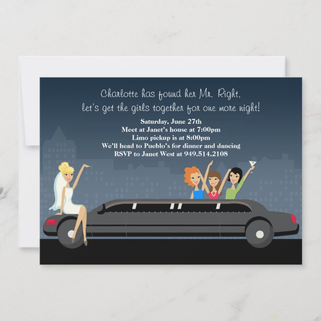 Invitation de partie de Bachelorette de limousine (Devant)
