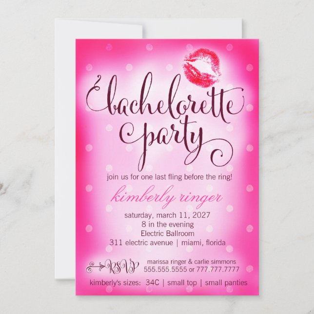 Invitation de partie de Bachelorette de roses (Devant)