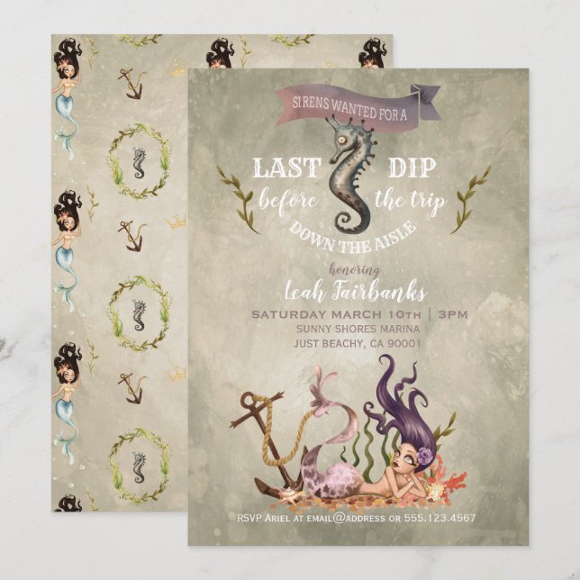 Invitation de partie de Bachelorette de sirène (Devant / Derrière)
