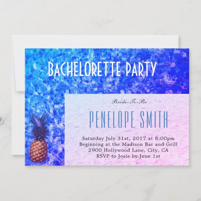 Invitation de partie de Bachelorette - piscine/été (Devant)
