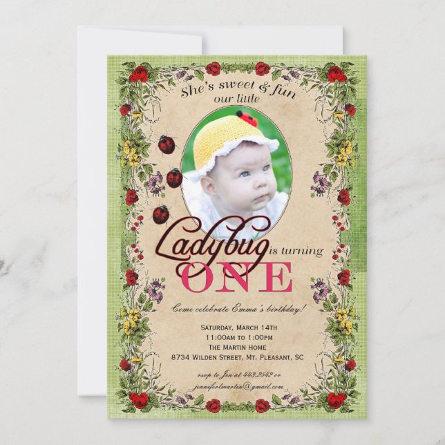 Invitation de partie de coccinelle - photo, un an (Devant)